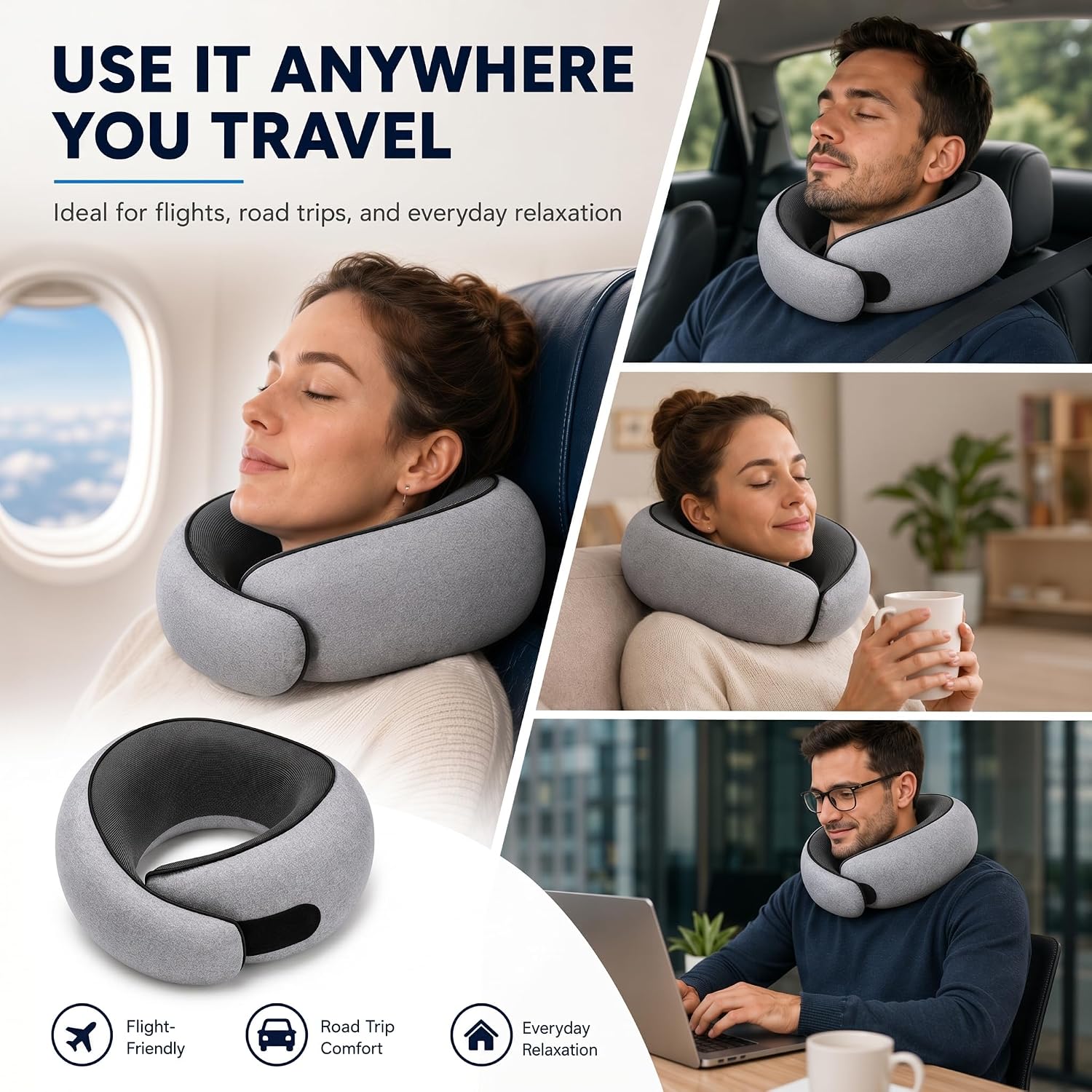 Travel Pillow, Memory Foam Neck Pillow with Ergonomic 360° Support, Travel Neck Pillow for Airplanes, Compact Design for Plane, Car &…