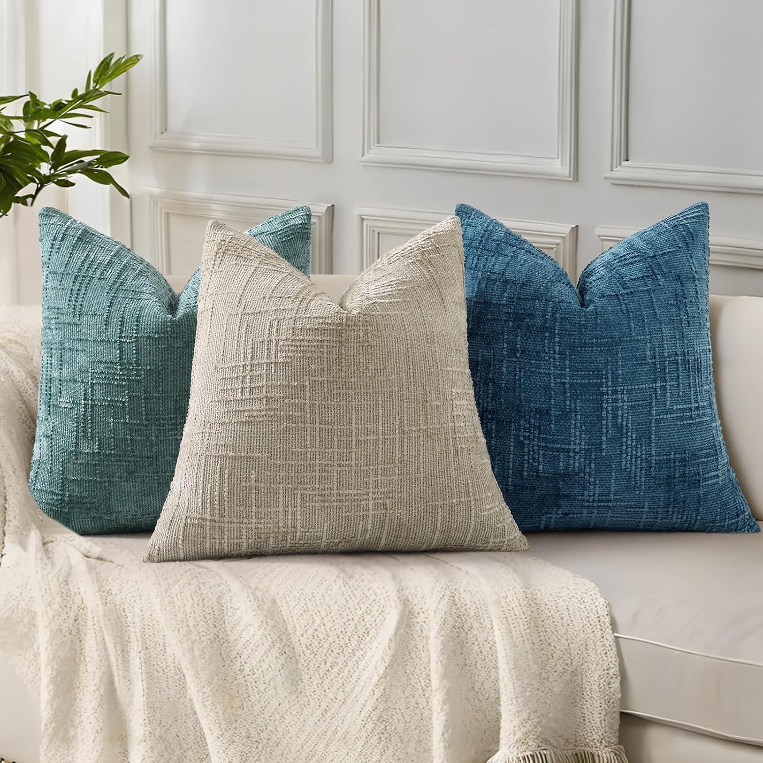 decorUhome Navy Blue Chenille Euro Sham Throw Pillow Covers 26x26 Set of 2 Textured Soft Cozy Slubby Couch Pillow Covers Modern Farmhouse B…