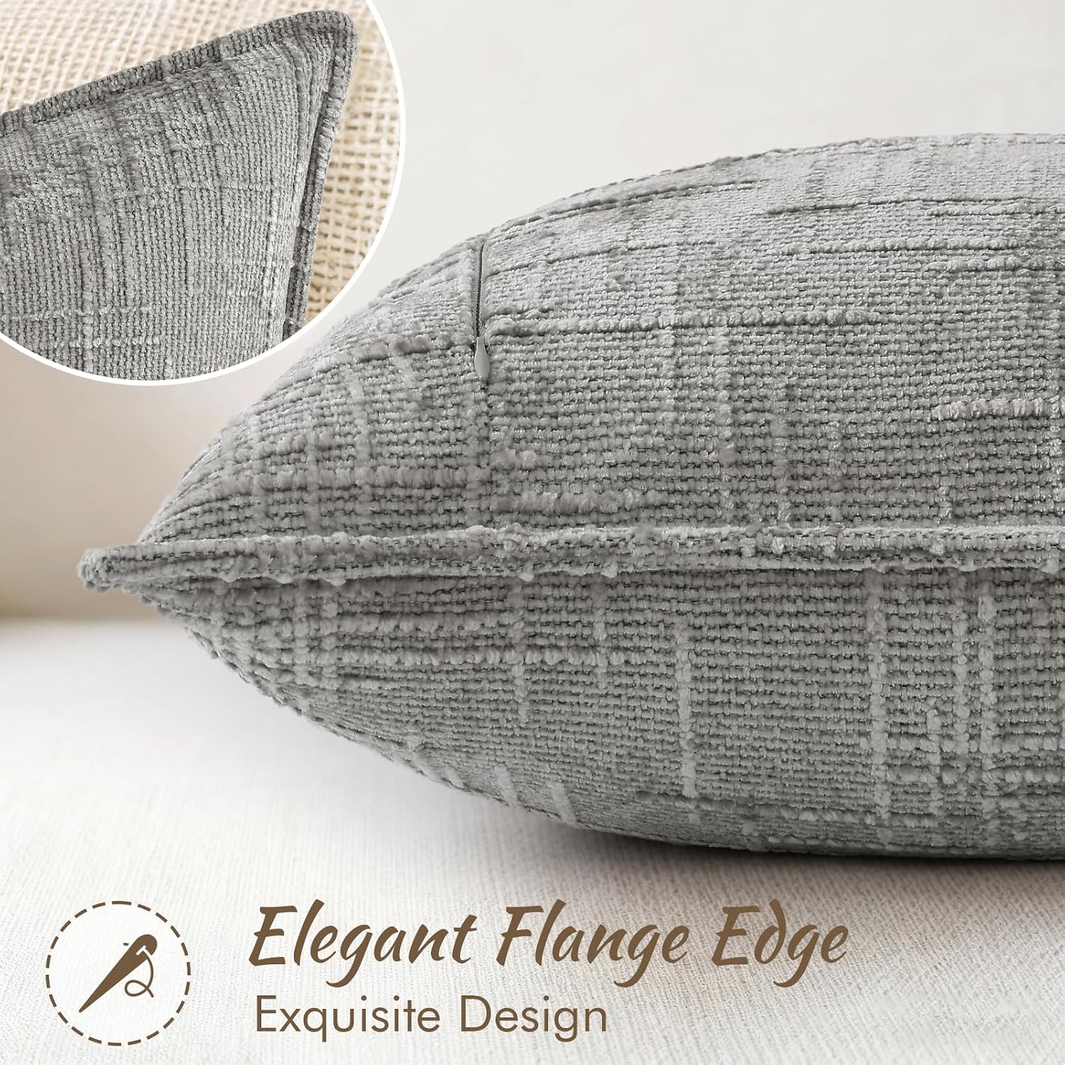 decorUhome Chenille Throw Pillow Covers 20x20 Set of 2, Soft Textured Slubby Modern Decorative Pillow Covers with Elegant Design for Couch,…