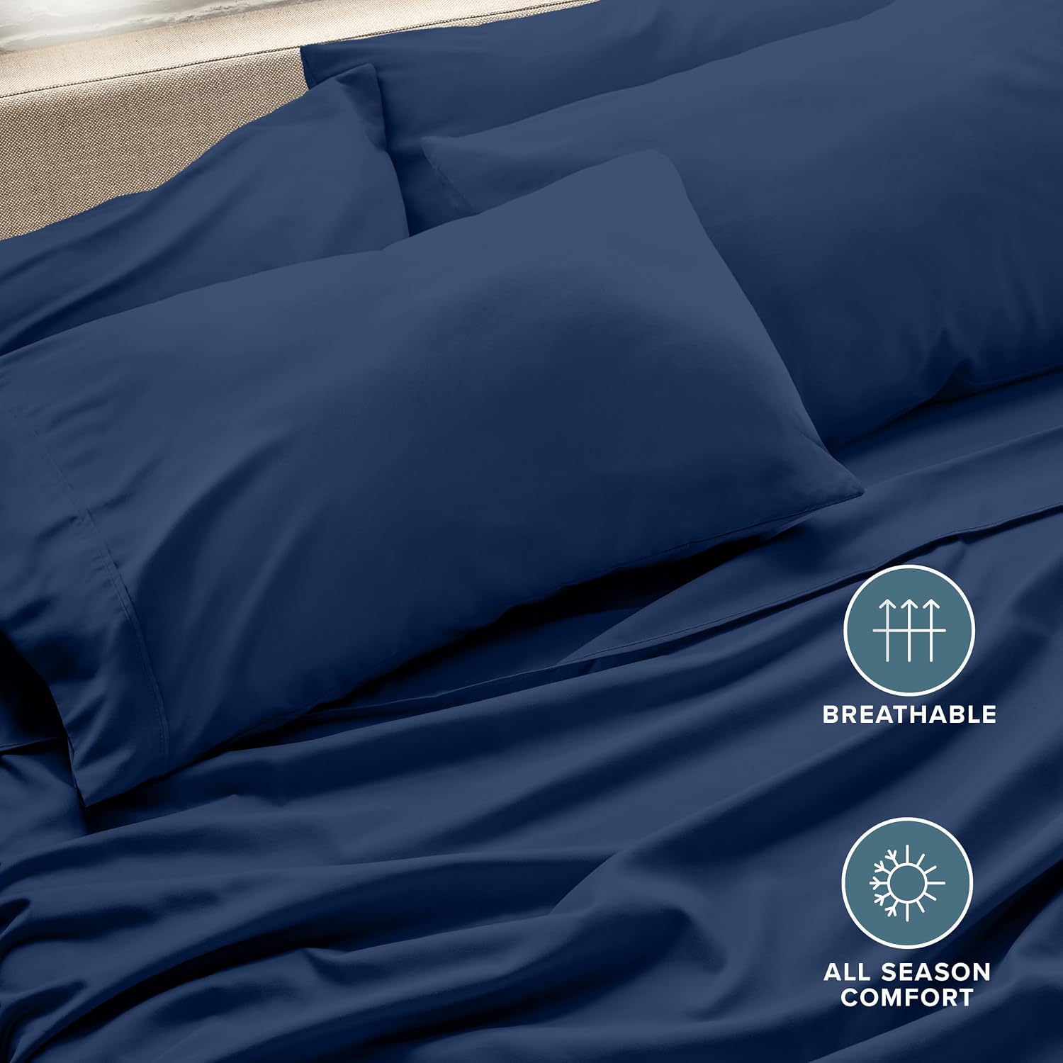 BareHome Bare Home Microfiber Bulk Pillow Cases - Standard/Queen Size Set of 4 - Cooling Pillowcases - Double Brushed - Dark Blue Pillowcas…