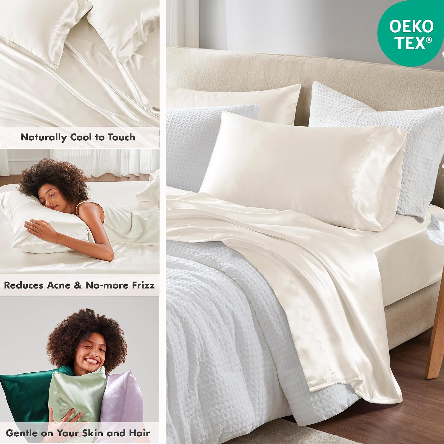 Madisonpark Madison Park Essentials Polyester Satin 6 Piece Sheet Set with Ivory MPE20-904, Queen