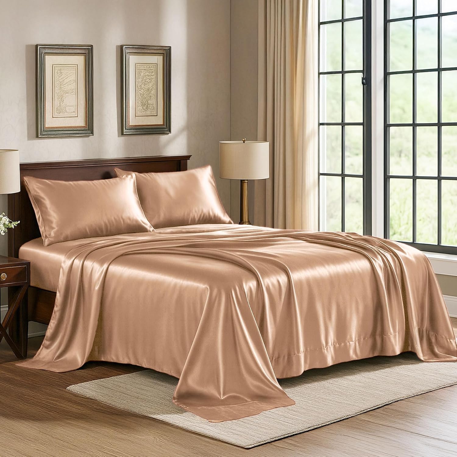 PureBedding Satin Sheets Twin [3-Piece, Rose Gold] Hotel Luxury Silky Bed Sheets - Extra Soft 1800 Microfiber Sheet Set, Wrinkle, Fade, Sta…