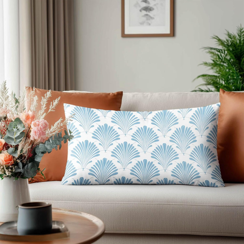 HOMETITUTE Pillow Covers Decorative Pack of 2 Satin 12x20 Inch Blue Fan Art Lumbar Throw Pillow Cases for Sofa Couch Living Room…