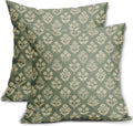 Sage Green Floral Pillow Covers 22x22 Inch Set of 2, Vintage Flower Block Print Pattern Decorative Throw Pillowcases Outdoor Farmhouse…