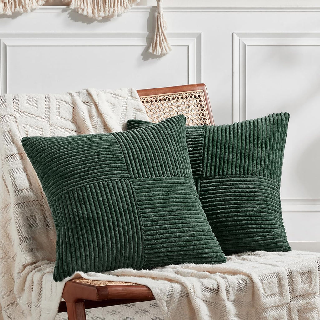Fancy Homi Set of 2 Dark Green Samll Decorative Throw Pillow Covers 12x12 Inch for Living Room Couch Bed, Boho Farmhouse Forest Green…