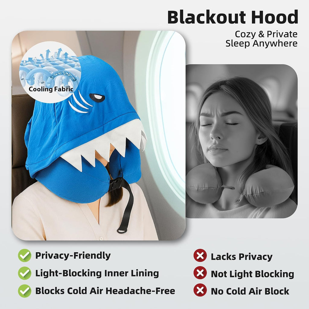 Privacy-Friendly Hooded Travel Pillow for Kids & Adults, Sensory-Friendly, Memory Foam Neck Support for Airplane, Car & Train, Breathable…