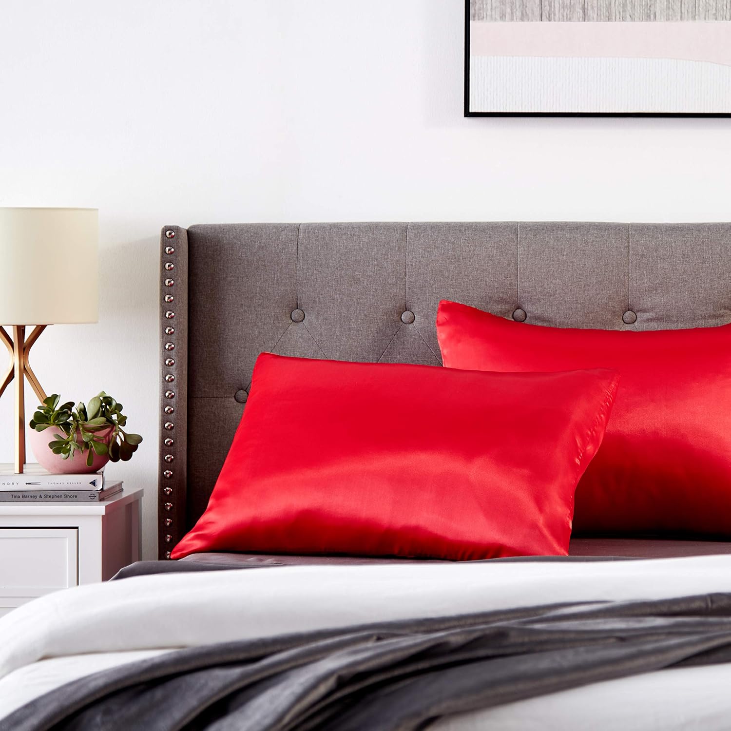 MorningGlamour Morning Glamour Satin Pillowcases for Hair & Skin, Similar to Silk, Standard/Queen Size Set of 2, Cooling Pillow Case with E…
