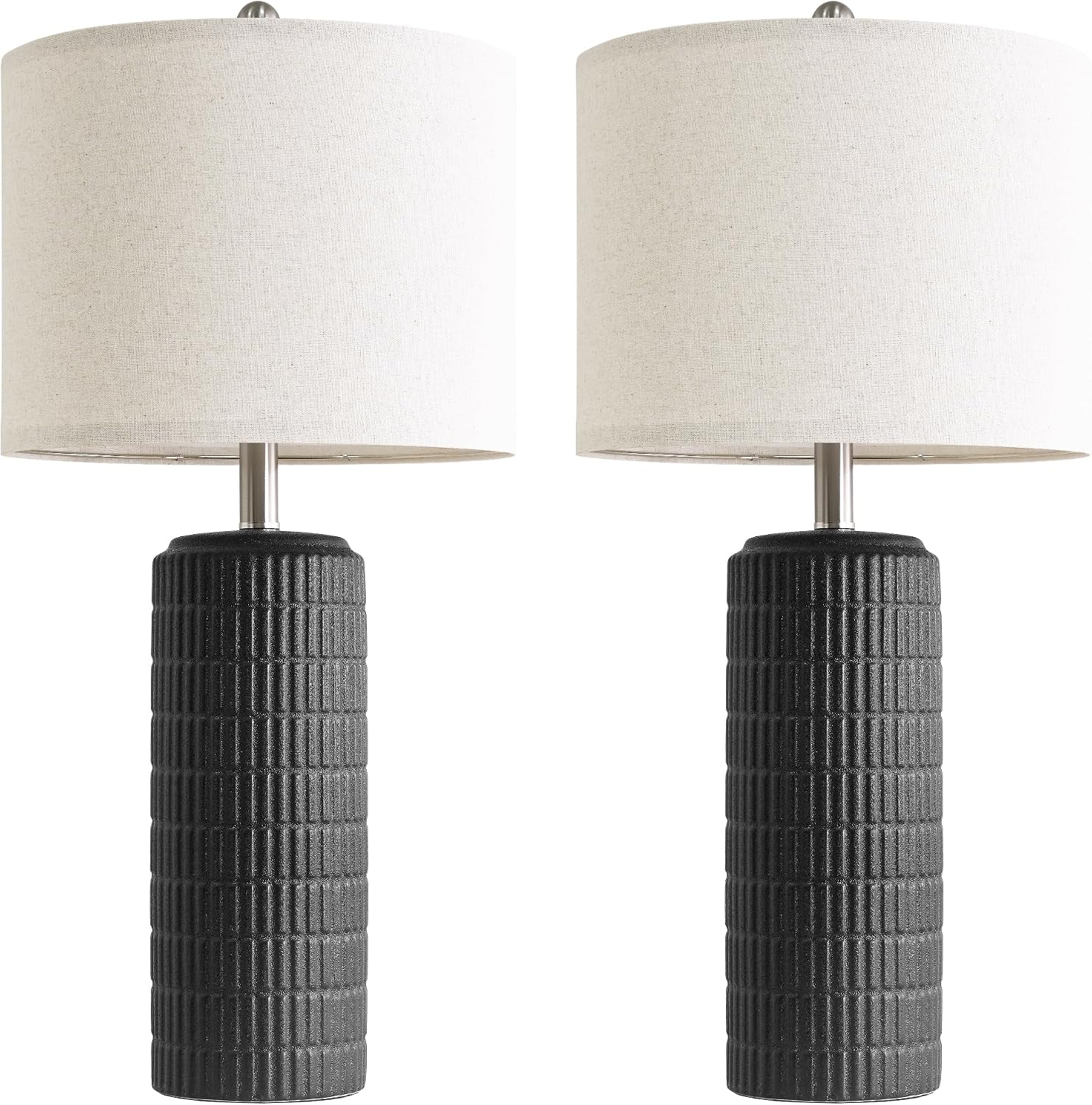 PoKat 27.5'' Tall Table Lamps Set of 2 for Living Room, Matte-Textured Farmhouse Ceramic Bedside Lamps for Bedroom, Modern Nightstand…