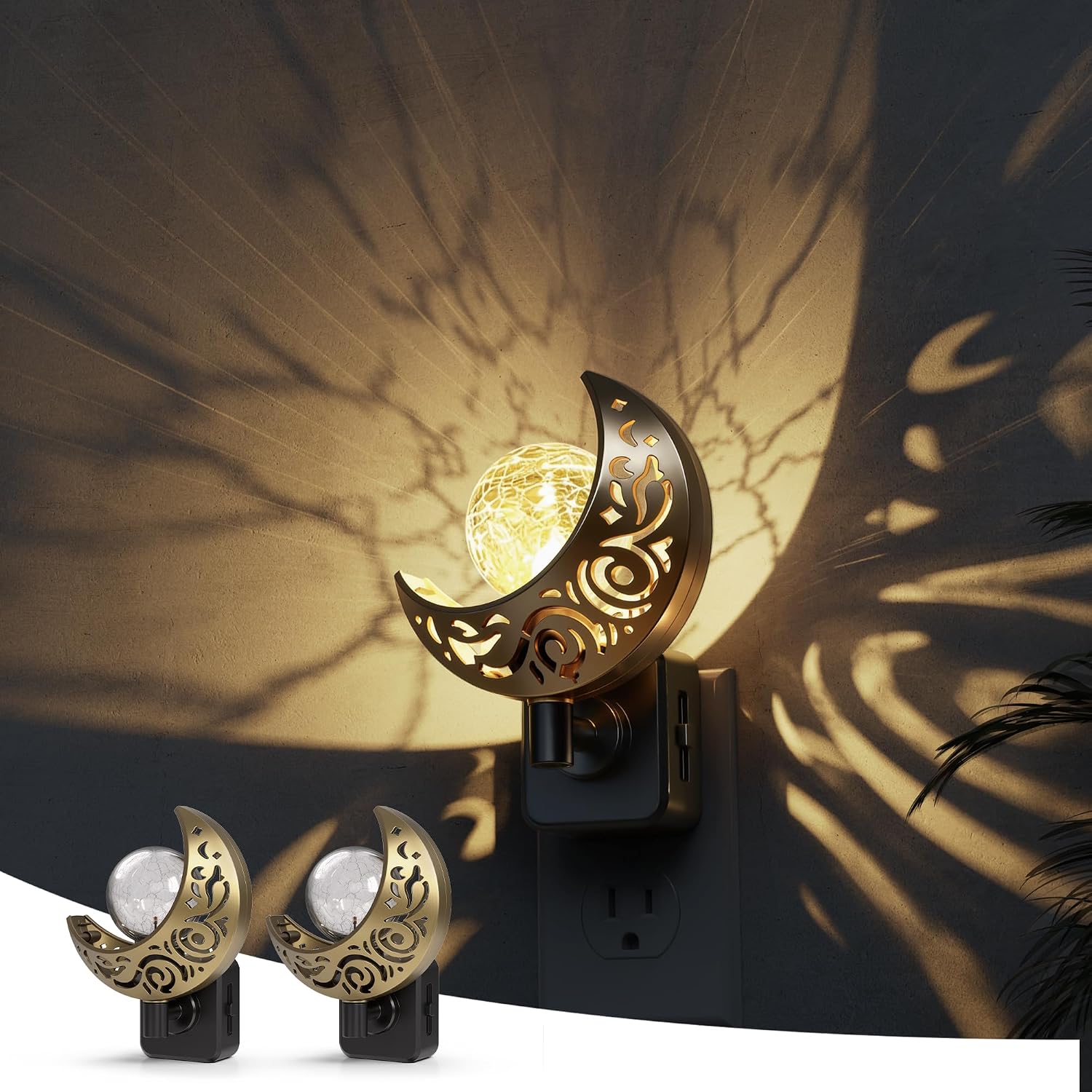 L LOHAS LED Night Lights Plug into Wall: 2 Pack Moon Sphere Decor Landscape Night Light, Dusk to Dawn Sensor Glass Globe Nightlight…