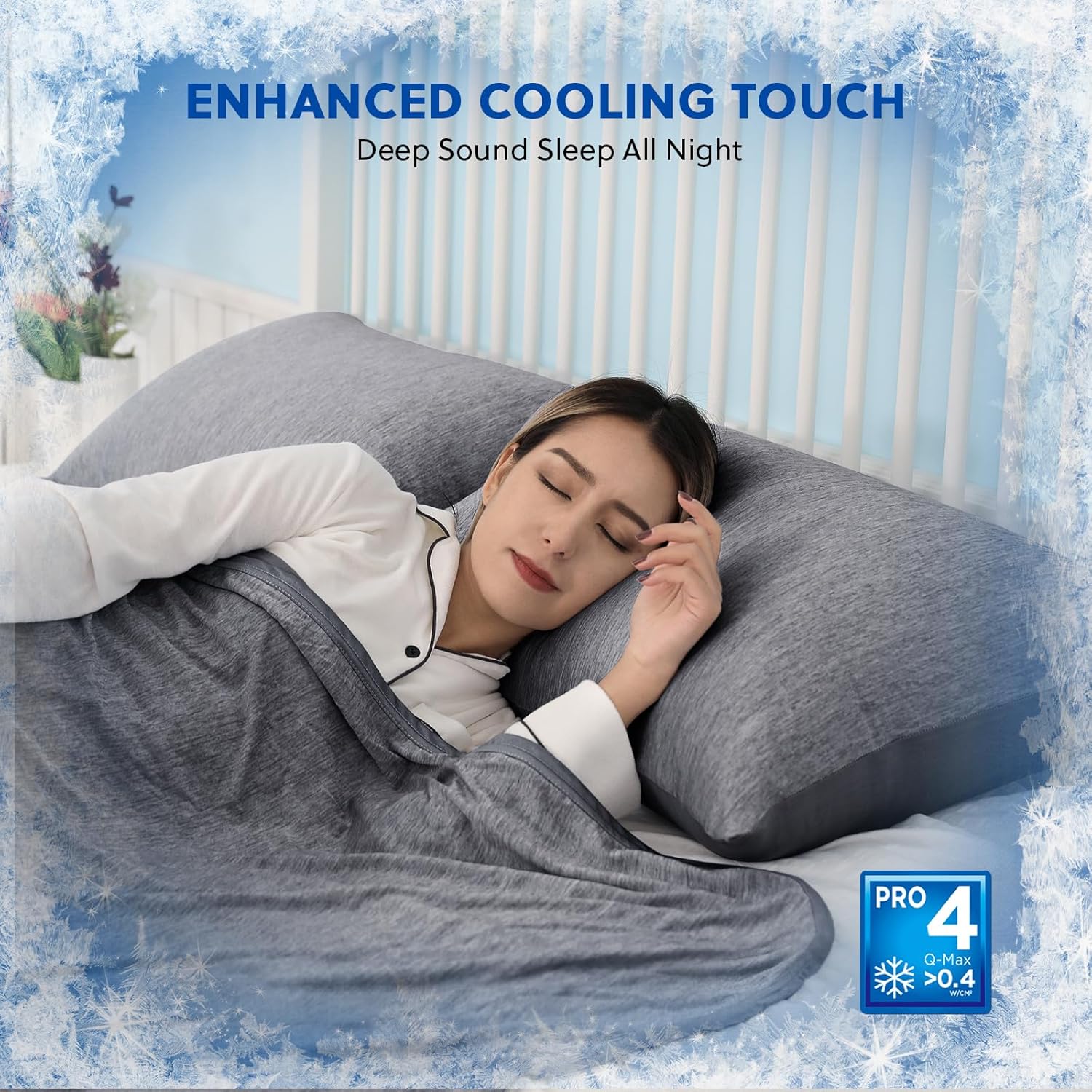 Homfine Cooling Pillowcase Body Size - Double Side Q-Max 0.439 Cooling Fiber for Pillow Protector, Long Cold Pillow Cover for Hot Sleeper N…