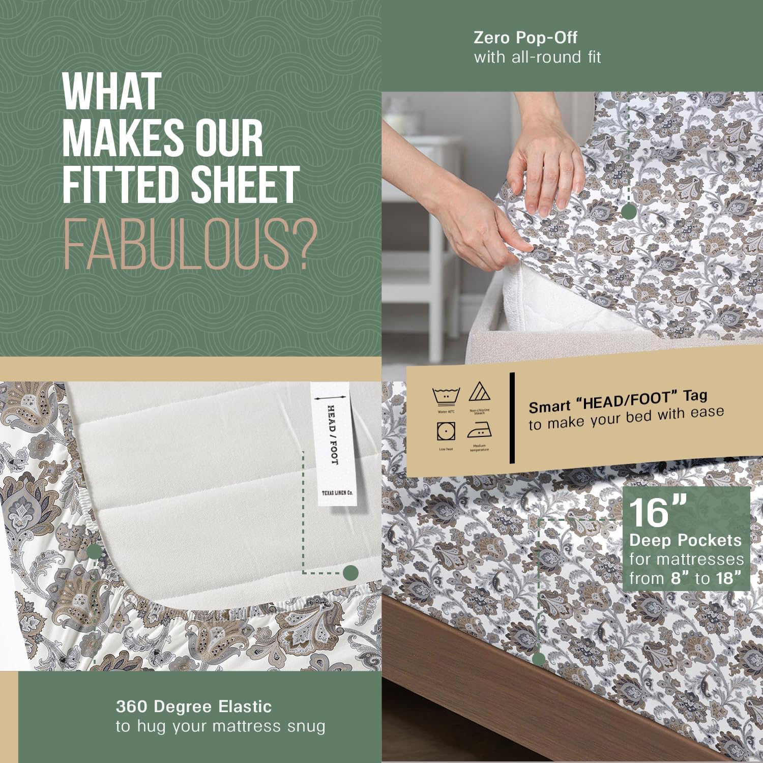 TEXAS LINEN CO. 100% Organic Cotton Percale Sheets Full Size - 4 PC Organic Cotton Full Size Percale Printed Sheet Sets, Soft, Crisp…