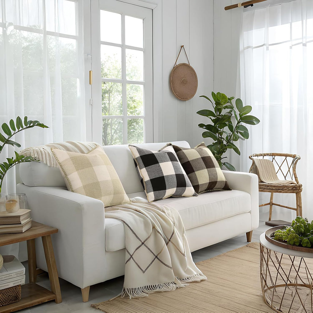 decorUhome Summer Buffalo Plaid Check Throw Pillow Covers 22x22 Set of 2 Outdoor Linen Decorative Farmhouse Gingham Euro Sham Pillow Covers…
