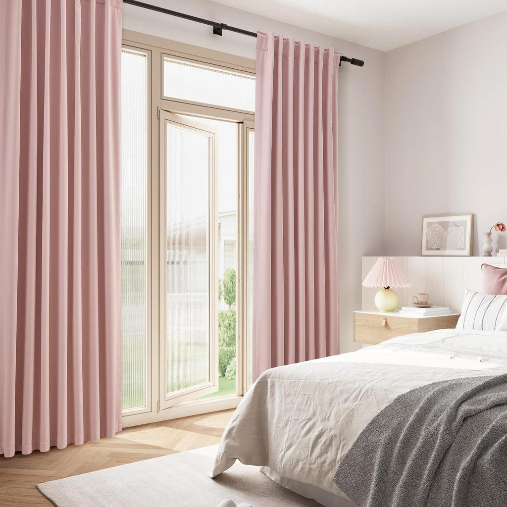 Guken Pink 100% Blackout Linen Curtains 120 Inch 2 Panels Set for Girl's Bedroom, Living Room, Nursery, Back Tab/Rod Pocket Thermal Insulat…