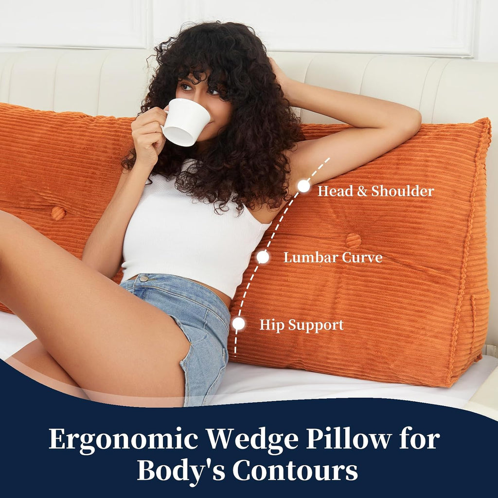 Wedge Pillow Headboard Bolster Reading Pillows for Sitting in Bed Adults Backrest, Corduroy Triangle Headboard Pillow Body Support…