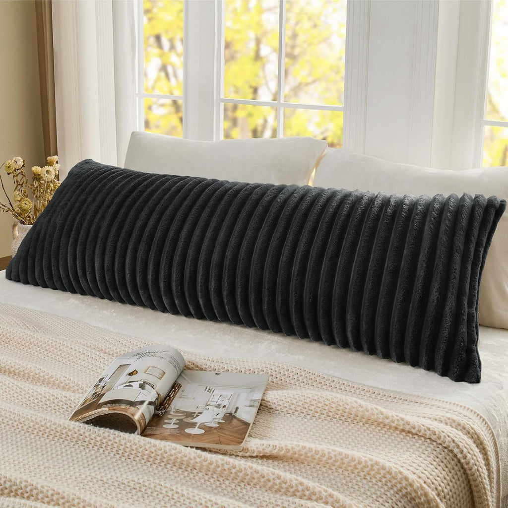 Bedelite Fluffy Faux Fur Body Pillow Cover with Zipper, Luxury Plush 3D Striped Pillow Cover 20x54 Inches, Super Soft and Cozy Long Body Pi…