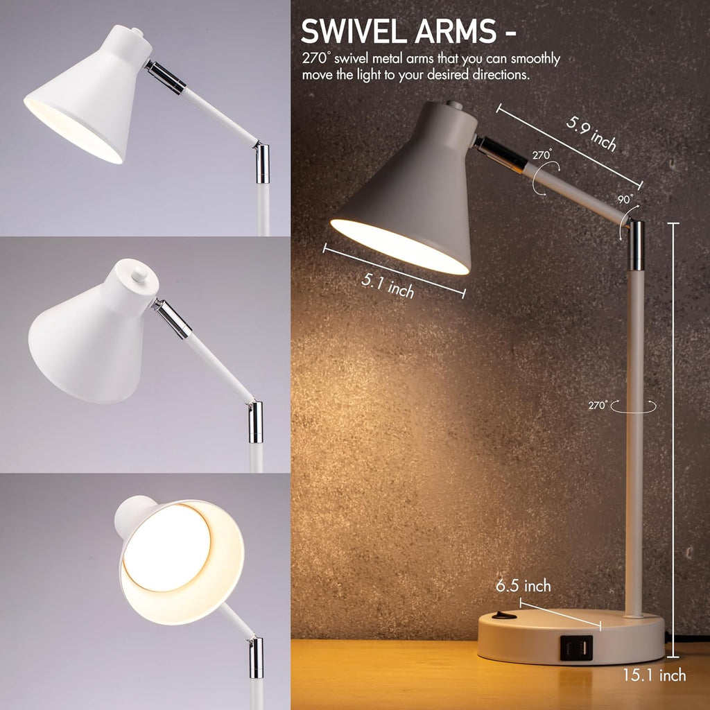 O'Bright Astrum - LED Desk Lamp with Dual USB Charging Ports, 100% Metal, 270 Degree Swivel Arms, Soft White Light (3000K), Bedside &…