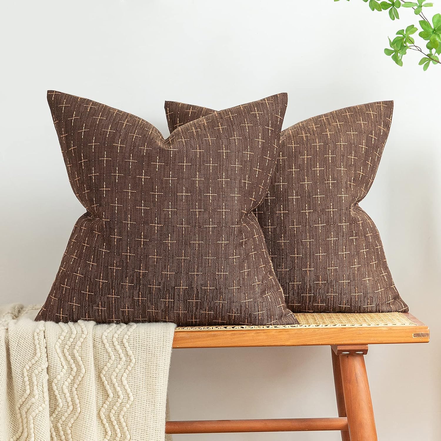 MIULEE Pack of 2 Decorative Vintage Burlap Linen Brown Throw Pillow Covers Modern Farmhouse Pillowcases Rustic Woven Textured Cushion…