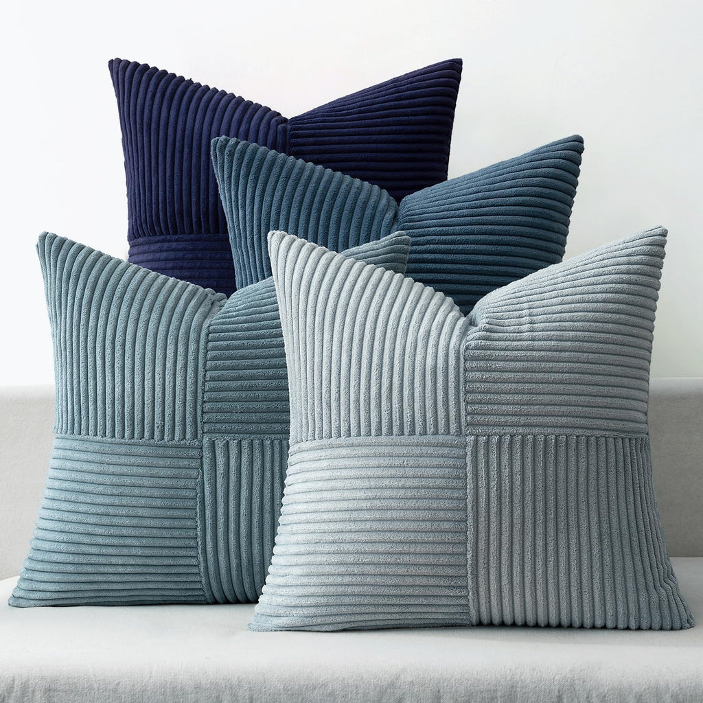 Miulee Dusty Blue Navy Farmhouse Throw Pillow Covers 20x20 Inch Set of 4 Boho Patchwork Gradient Cushion Cases Western Modern Pillow Cases…