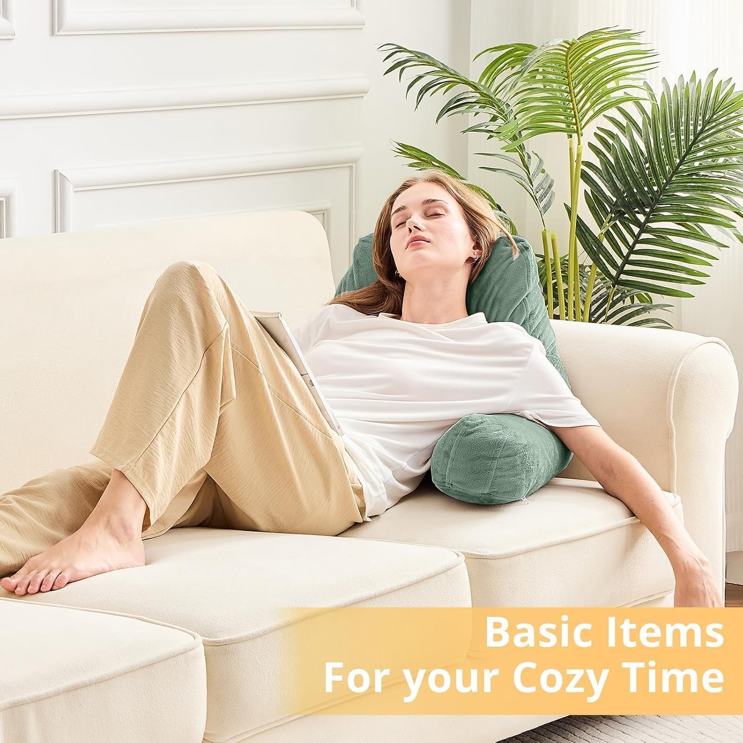 Sasttie Reading Pillow, Velvet Back Pillow for Bed Sitting Up, Adult Back-Rest Support Cushion with Arms for Sit Up on Couch, Sofa, and…