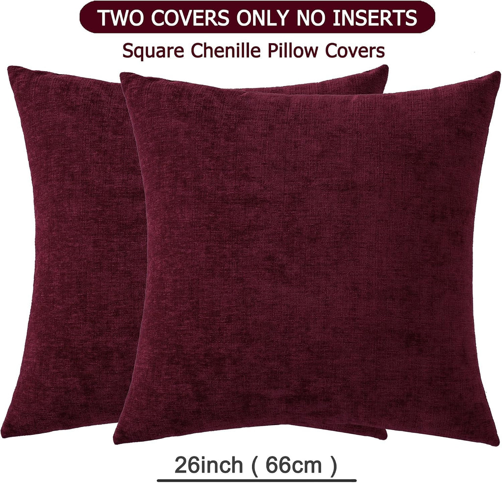 Gawamay Decorative Chenille Throw Pillow Covers 26x26 Inch Pack of 2, Soft Square Couch Pillow Cover for Sofa Cushion Living Room Bedroom O…