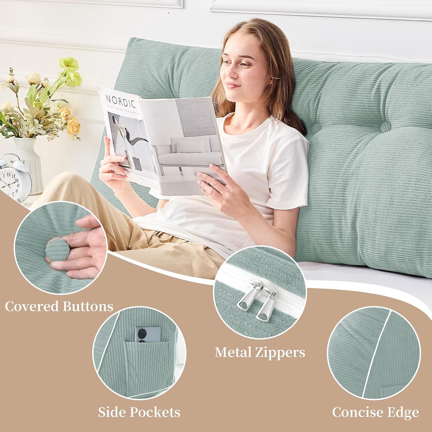 Sasttie Headboard Pillow Full, Wedge Pillow Headboard for Sitting Up in Bed, Back-Rest Support Triangular Cushion for Reading - Features Re…