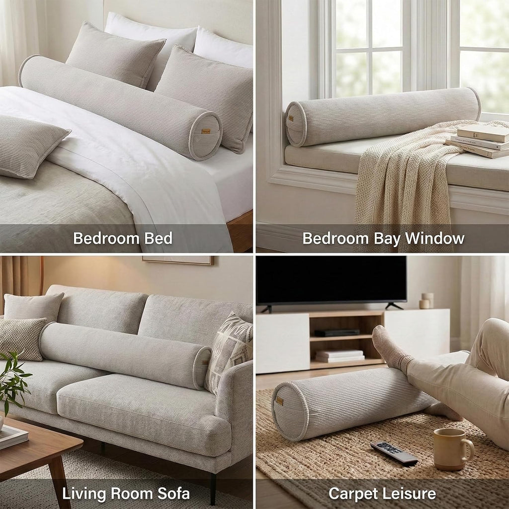 Long Pillow for Bed – Corduroy Round Bolster Pillow for Adults, Decorative Body Pillow for Sleeping or Sofa Support,39 x 7.87…