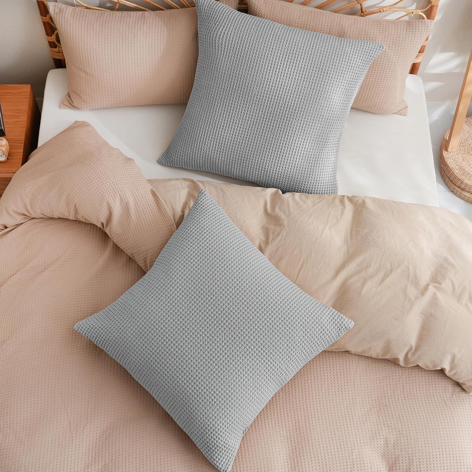 Phf 100% Cotton Waffle Weave Euro Shams 26" x 26", No Filling, 2 Pack Elegant Home Decorative Euro Throw Pillow Covers for Bed Couch Sofa,…