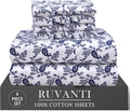 Ruvanti 100% Cotton Percale Sheets Full Size 6 Piece Set, Cooling Bed Sheets for Hot Sleepers, Deep Pocket 16”, Breathable Lightweight & Du…
