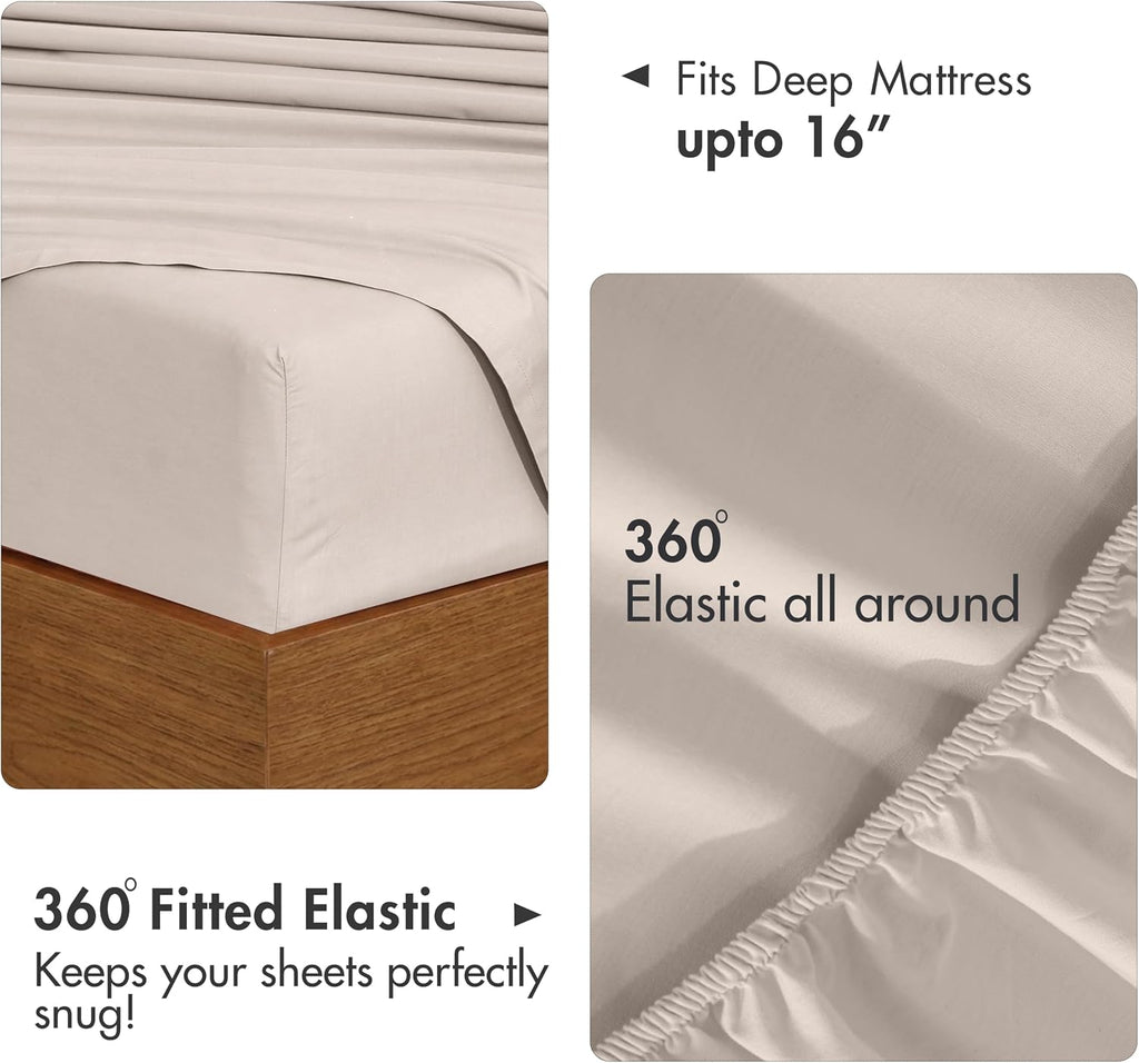 Ruvanti 100% Cotton Percale Sheets Queen Size 6 Piece Set, Cooling Bed Sheets for Hot Sleepers, Deep Pocket 16”, Breathable Lightweight & D…
