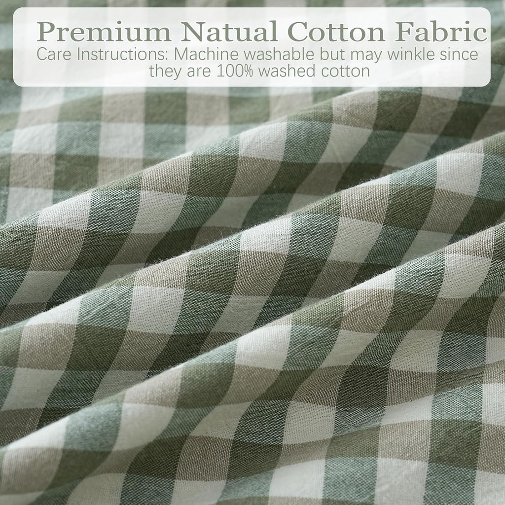 Qilunn 2 Pack Sage Green White Plaid Ruffle Pillow Shams Standard Size 20x26 inches, 100% Cotton Gingham Checkered Farmhouse Pillowcases fo…
