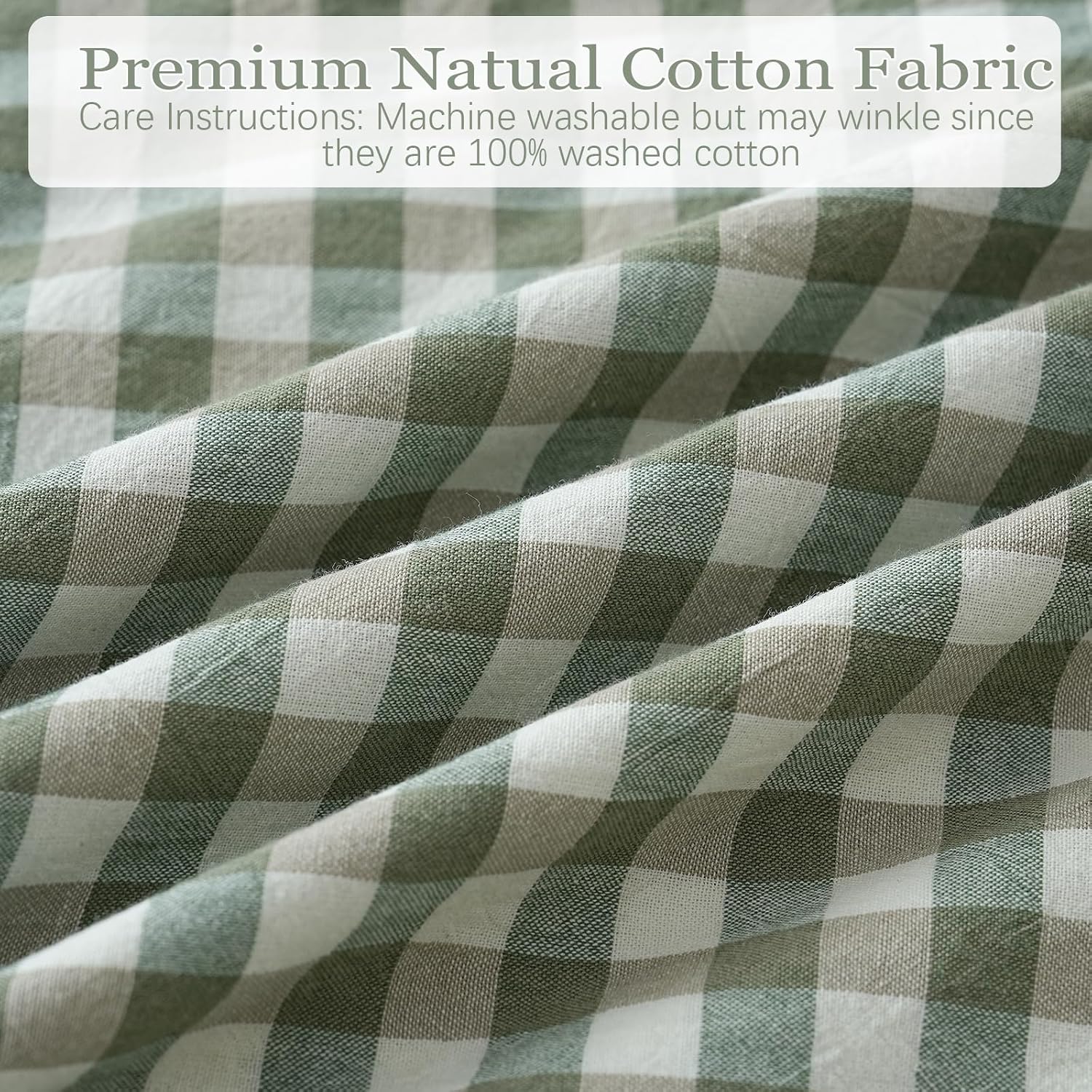 Qilunn 2 Pack Sage Green White Plaid Ruffle Pillow Shams Standard Size 20x26 inches, 100% Cotton Gingham Checkered Farmhouse Pillowcases fo…