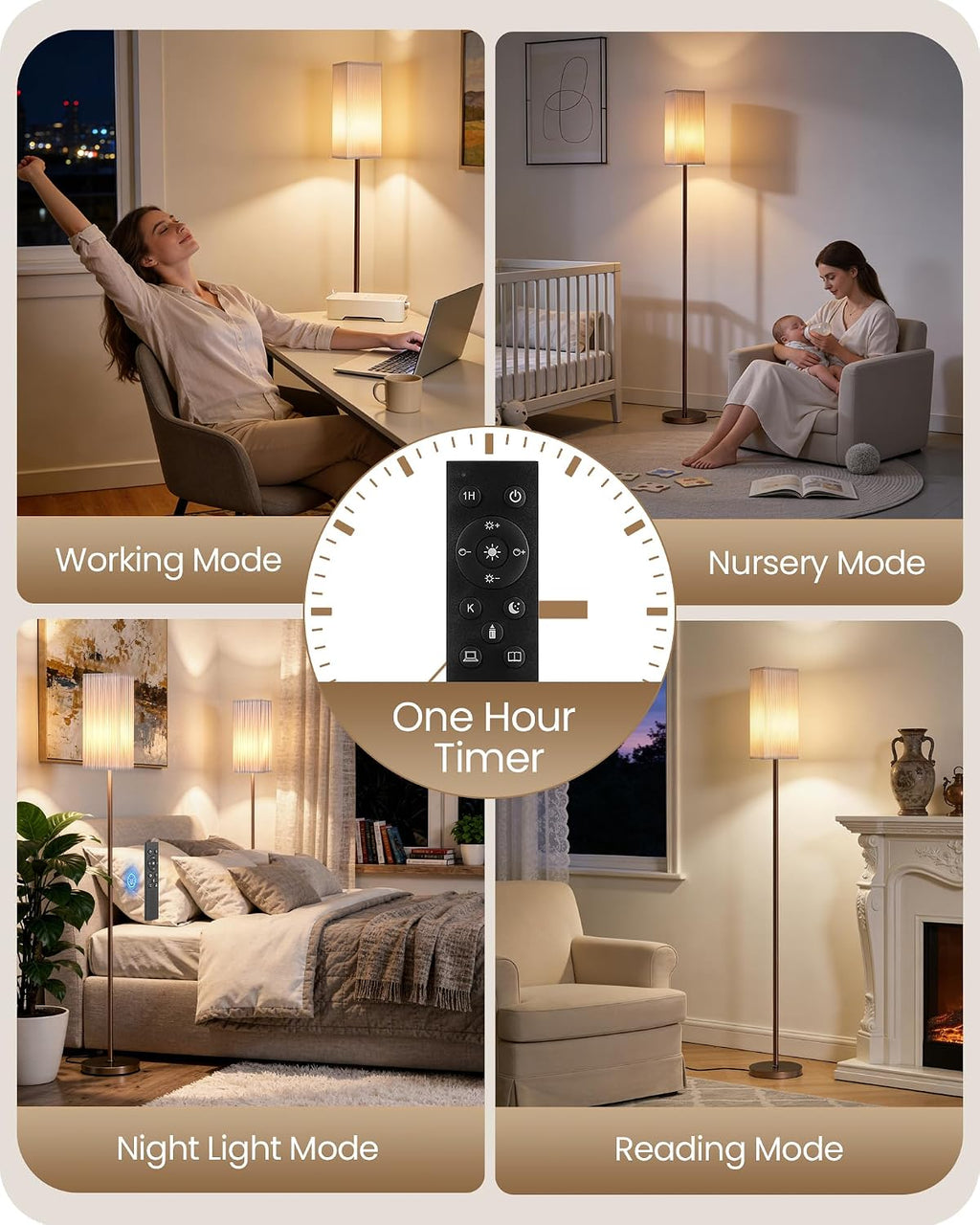 64.2'' Dimmable Floor Lamp for Living Room with Remote and Foot Switch, Corner Floor Lamp for Bedroom, Includes 10W A19 Bulb, Modern…