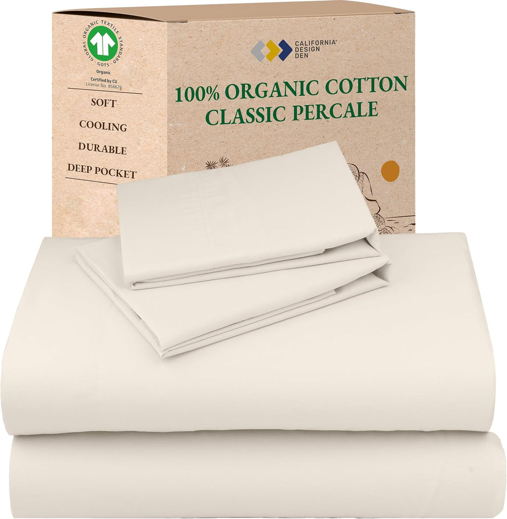 CaliforniaDesignDen California Design Den King Sheets Set - Soft 100% Organic Cotton Sheets with Deep Pockets, Crisp Percale, Breathable an…