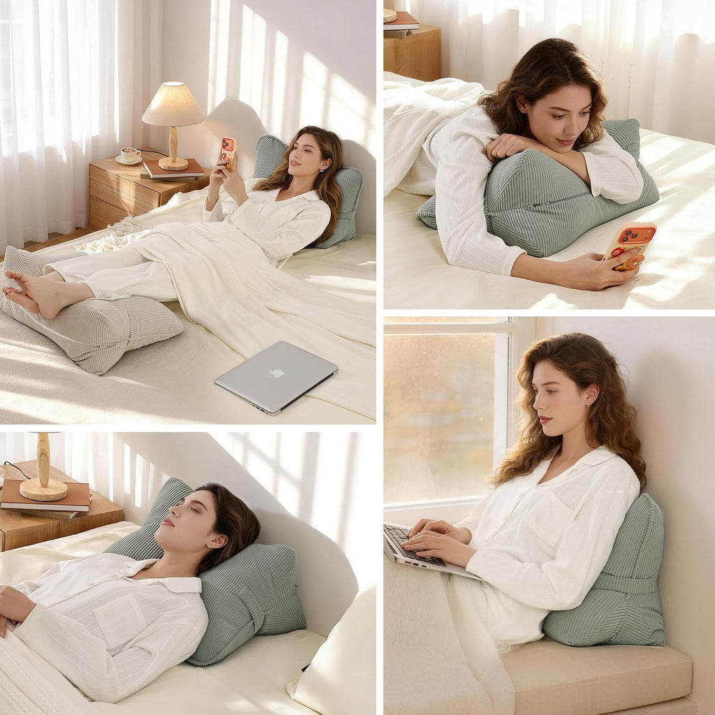 Pat. Pend. Corduroy Lumbar Support Back Pillow for Sitting Up & Reading, Ergonomic Triangle Back Support Cushion for Sofa, Armchair &…