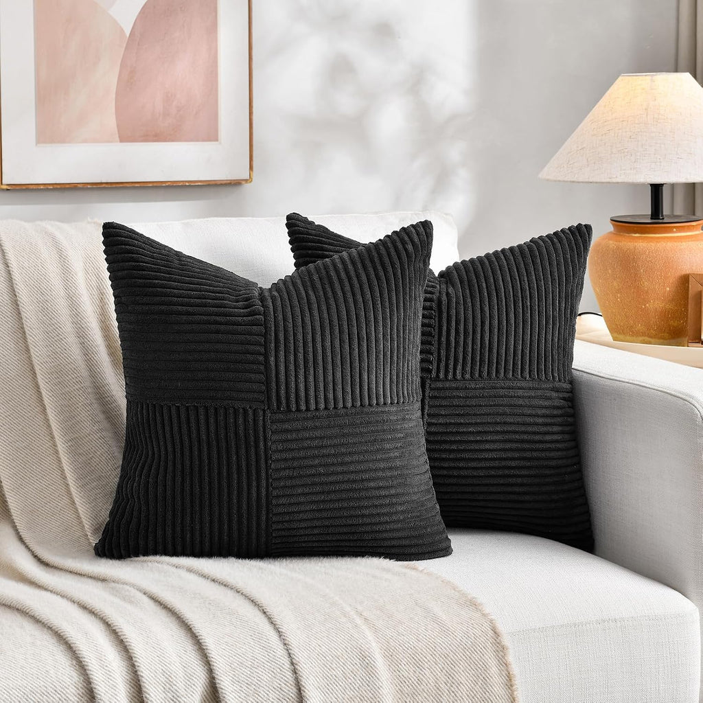 Fancy Homi 2 Packs Black Decorative Throw Pillow Covers 16x16 Inch for Living Room Couch Bed Sofa, Rustic Farmhouse Boho Home Decor, Soft…