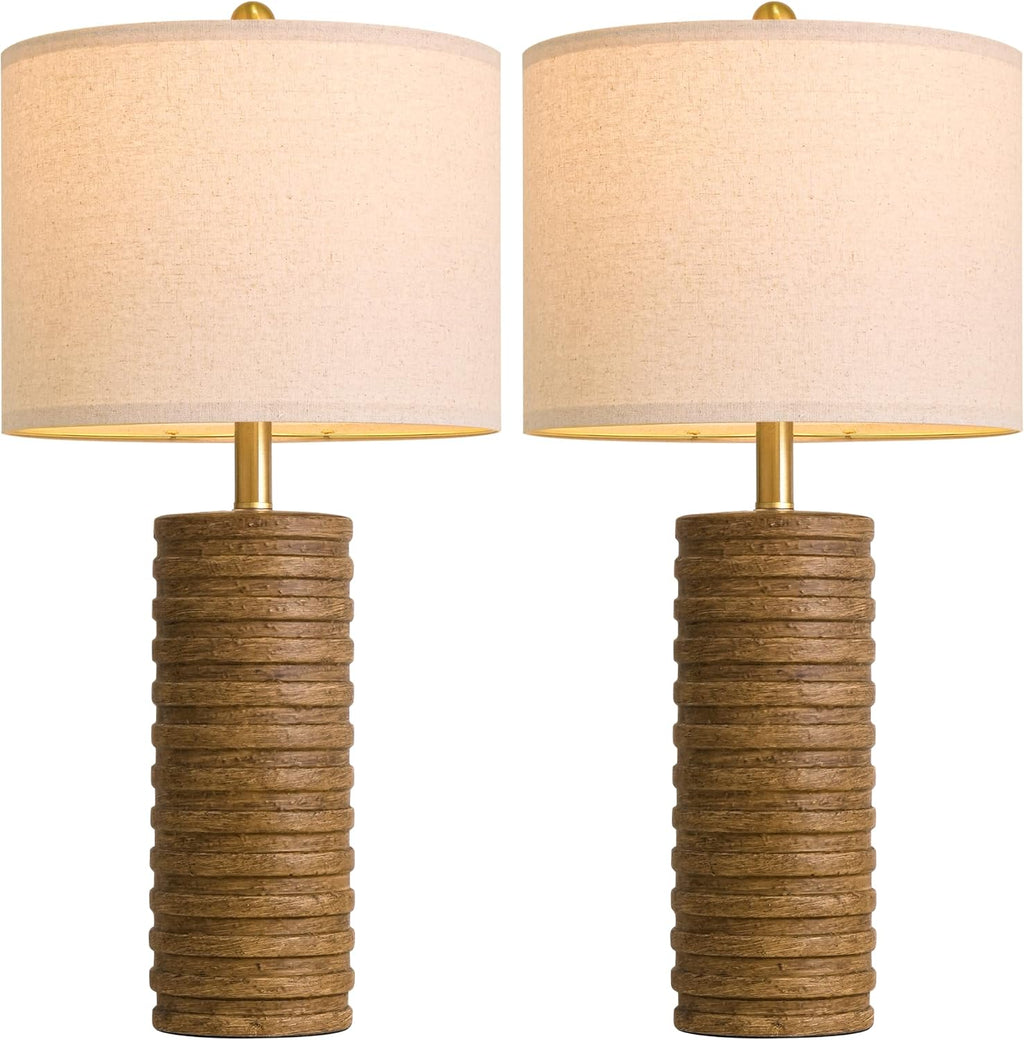 PoKat Farmhouse Table Lamps Set of 2 for Living Room, 27'' Tall Retro Ceramic Bedside Lamps with Linen Lampshade for Bedroom, Vintage…