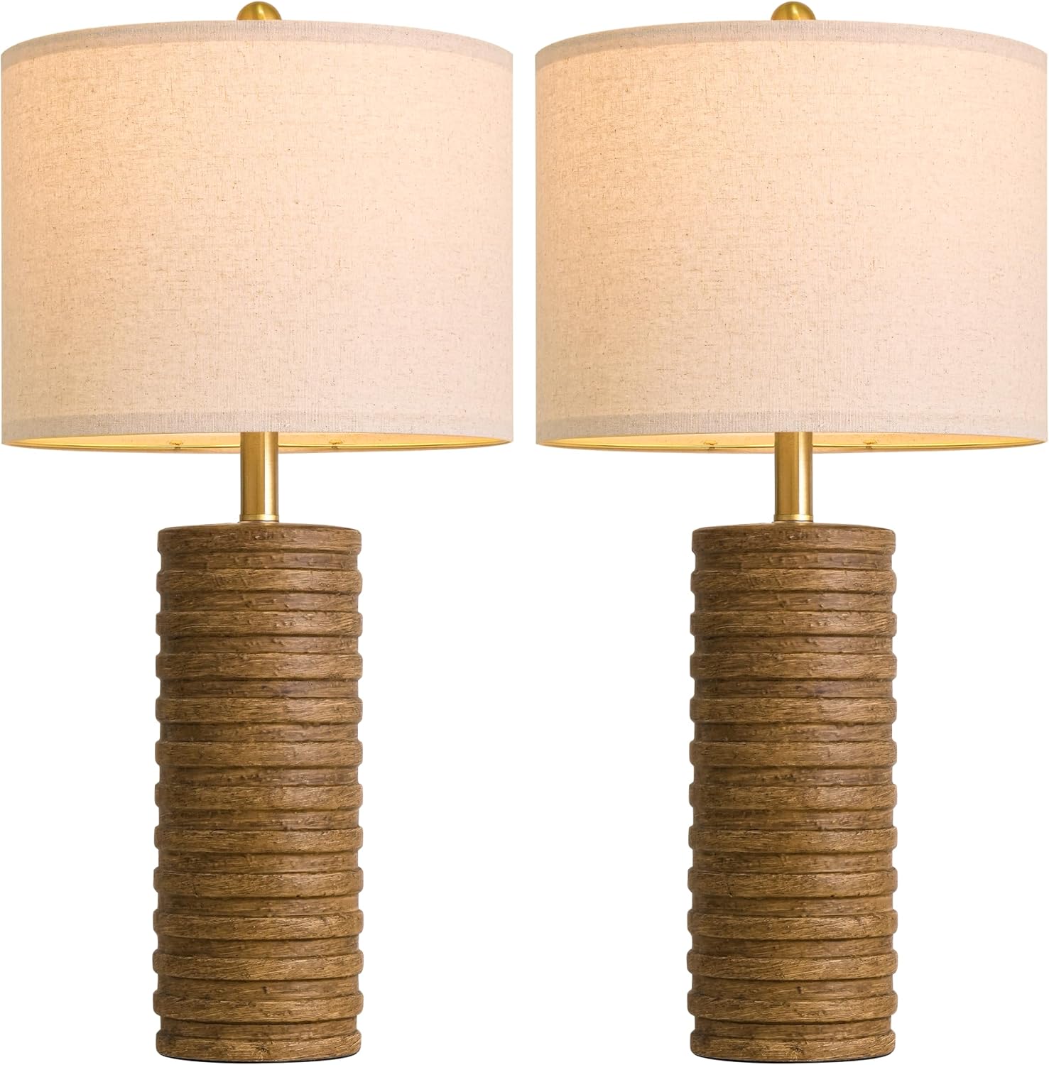 PoKat Farmhouse Table Lamps Set of 2 for Living Room, 27'' Tall Retro Ceramic Bedside Lamps with Linen Lampshade for Bedroom, Vintage…