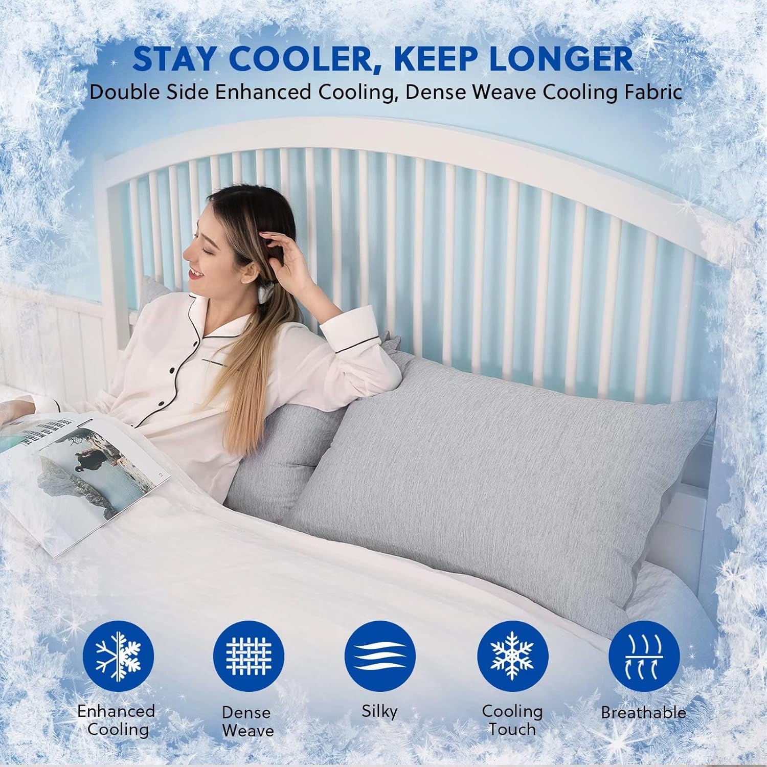 Homfine Cooling Pillowcase Body Size - Double Side Q-Max 0.439 Cooling Fiber for Pillow Protector, Breathable Long Cold Pillow Cover for Ho…