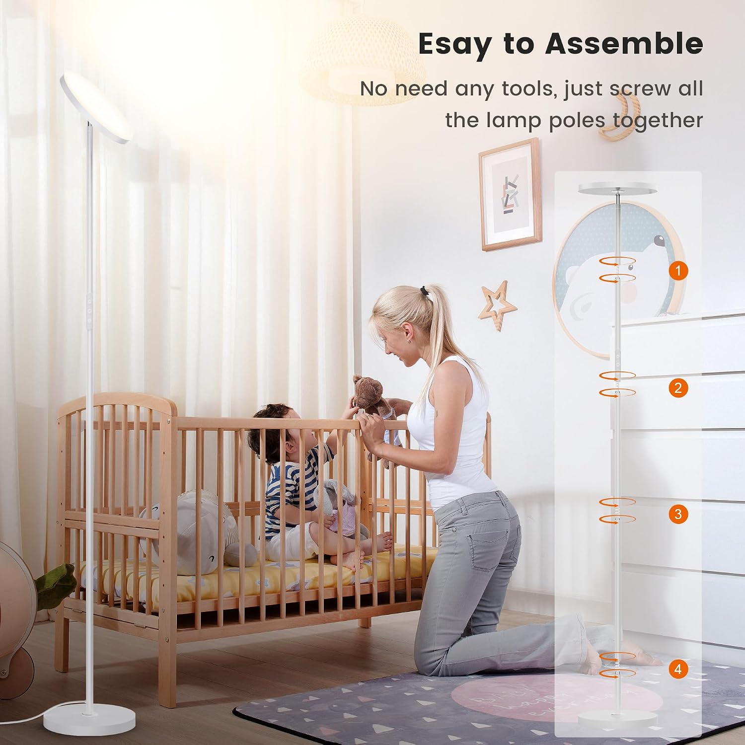 Floor Lamp, Bright 36W 3500LM Standing Lamp with Remote, 2700K Soft White to 6500K Cool White Adjustable, Touch Control Dimmable Torchiere…
