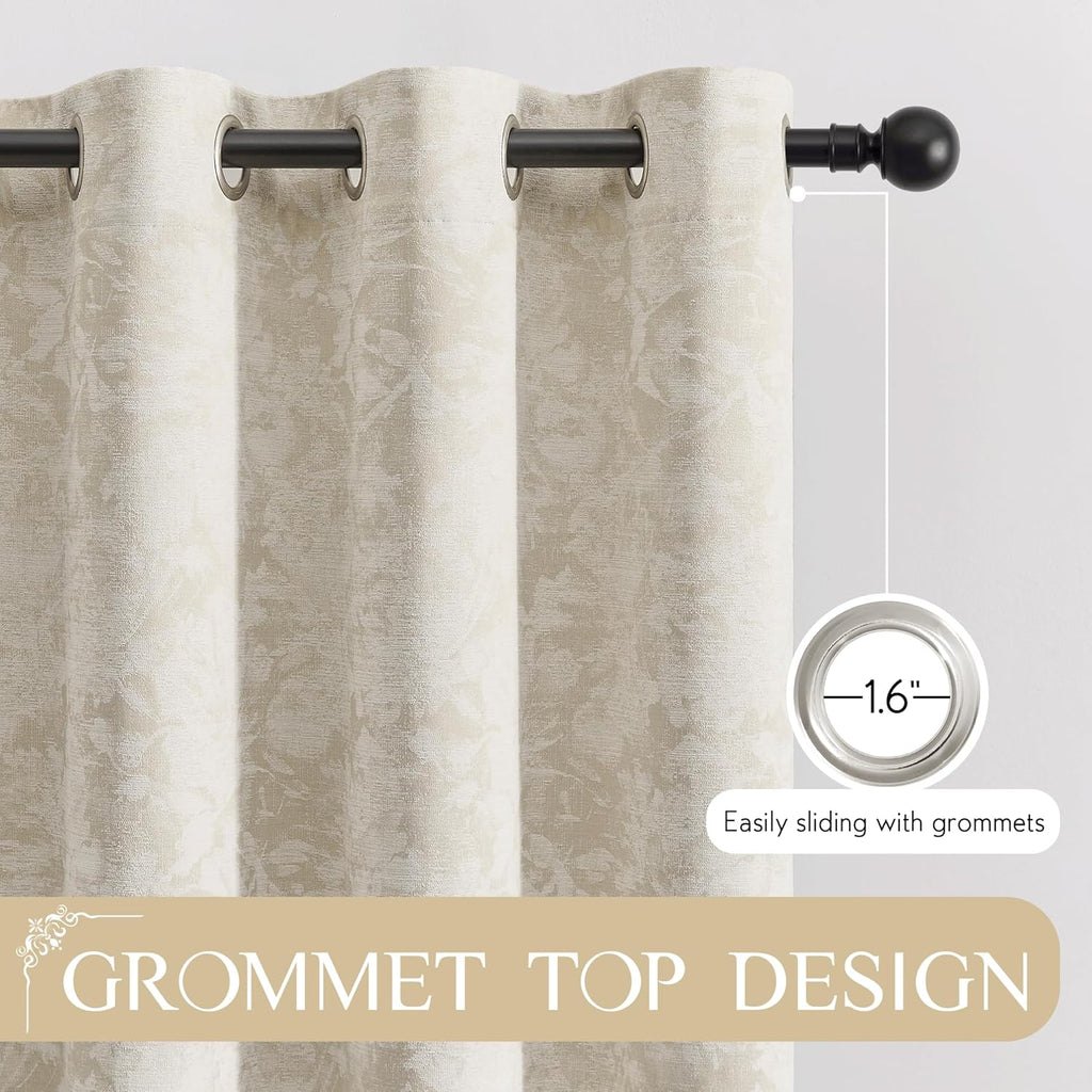 Beauoop Beige Floral Jacquard Blackout Curtains 108 Inches Long 2 Panels for Bedroom Living Room Taupe Flower Chenille Room Darkening…