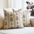 AffordableFloralPrintMaker Amor Virisso Floral Throw Pillow Covers 24x24 Set of 2 Block Print Pillow Covers Neutral Floral Striped Farmhous…