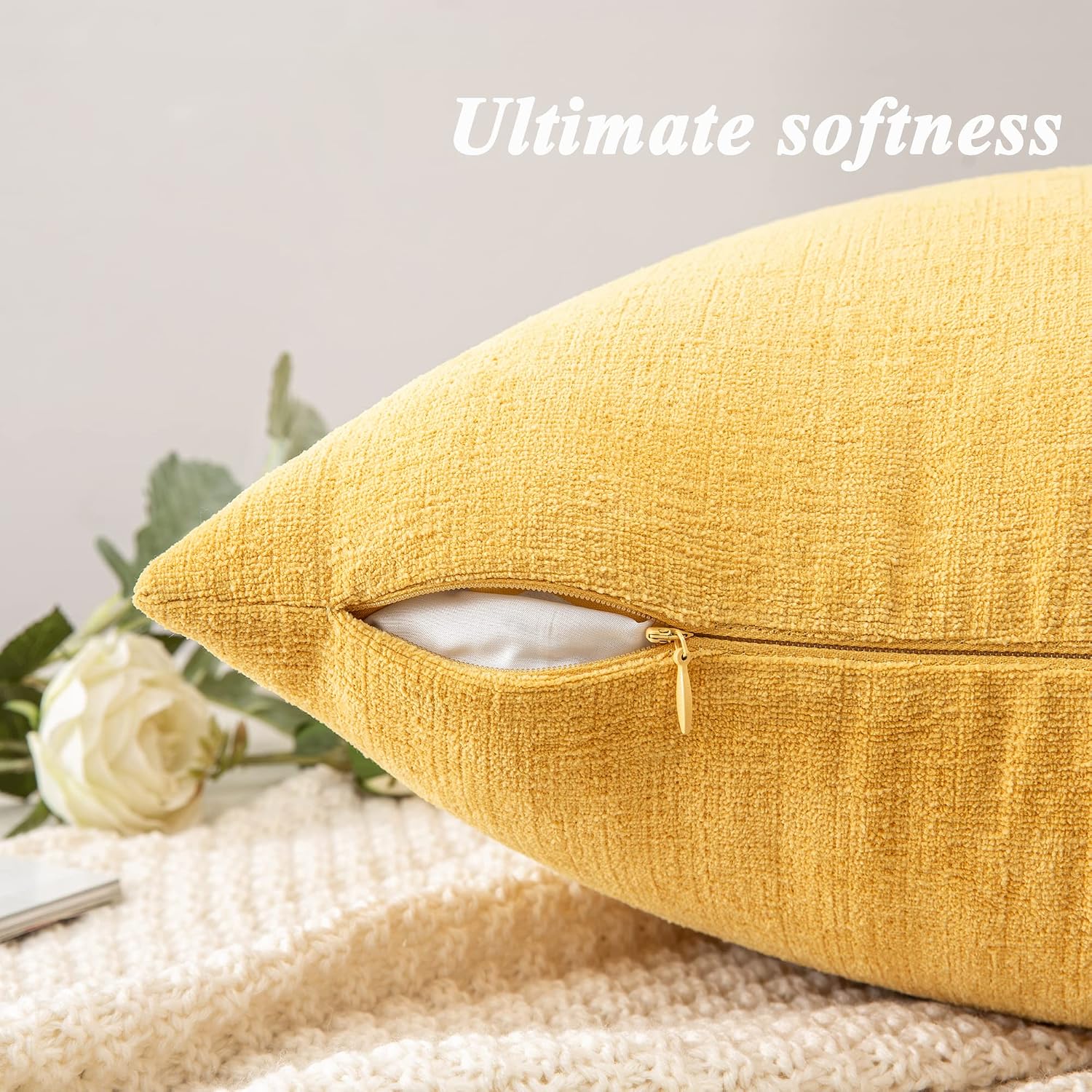 Gawamay Lumbar Pillow Cover Decorative Throw Pillow Covers 12"x20" Inch Set of 2, Super Soft Chenille Pillowcase for Living Room Bedroom So…