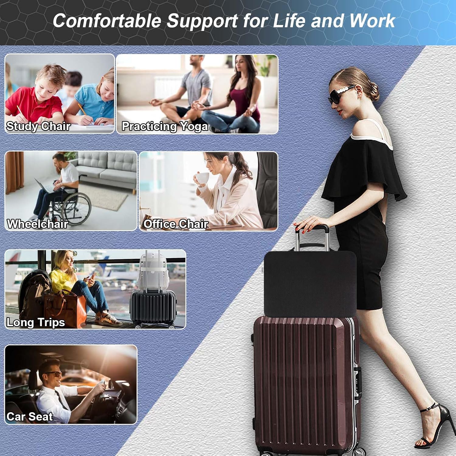 AirllantryHome Seat Cushion, Gel Seat Cushion for Long Sitting– Back, Sciatica, Tailbone Pad, 19in Seat Pad for Car, Office Chair, Wheelcha…