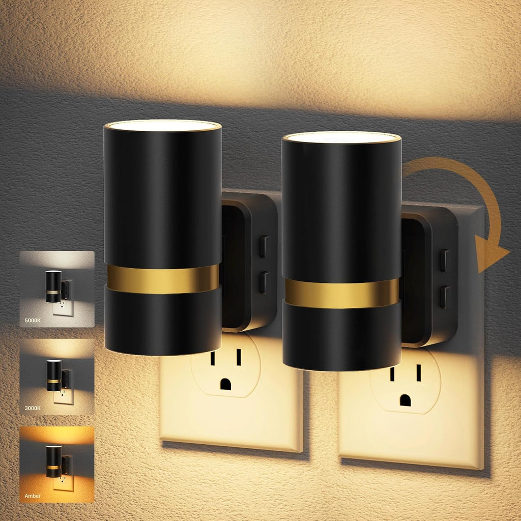 JandCase Night Lights Plug into Wall,2 Pack Amber/3000k/5000K Color Change Night Light with Dusk to Dawn, 3CCT & 10/25/50/75/100LM…
