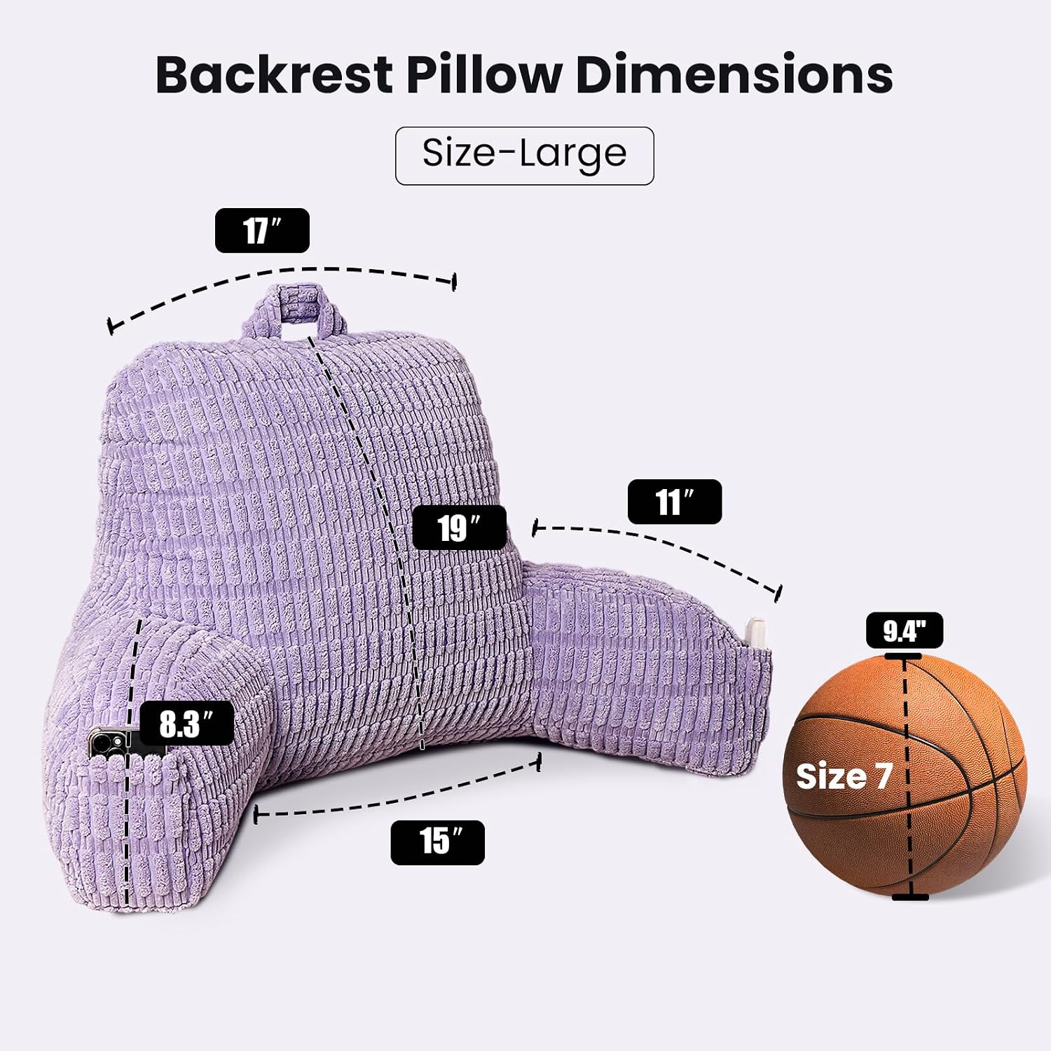 Pajeo Extra Large Sitting Pillow for Bed,19" Reading Pillow for Sitting Up with Arms, Oeko-TEX Certified Sturdy Backrest for Couch & Floor S…