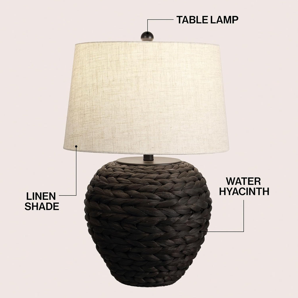 Jonathany JONATHAN Y 24.5" Black Water Hyacinth Farmhouse Basket Table Lamp, Coastal Decor for Living Room Bedroom Nightstand, Light Gray L…