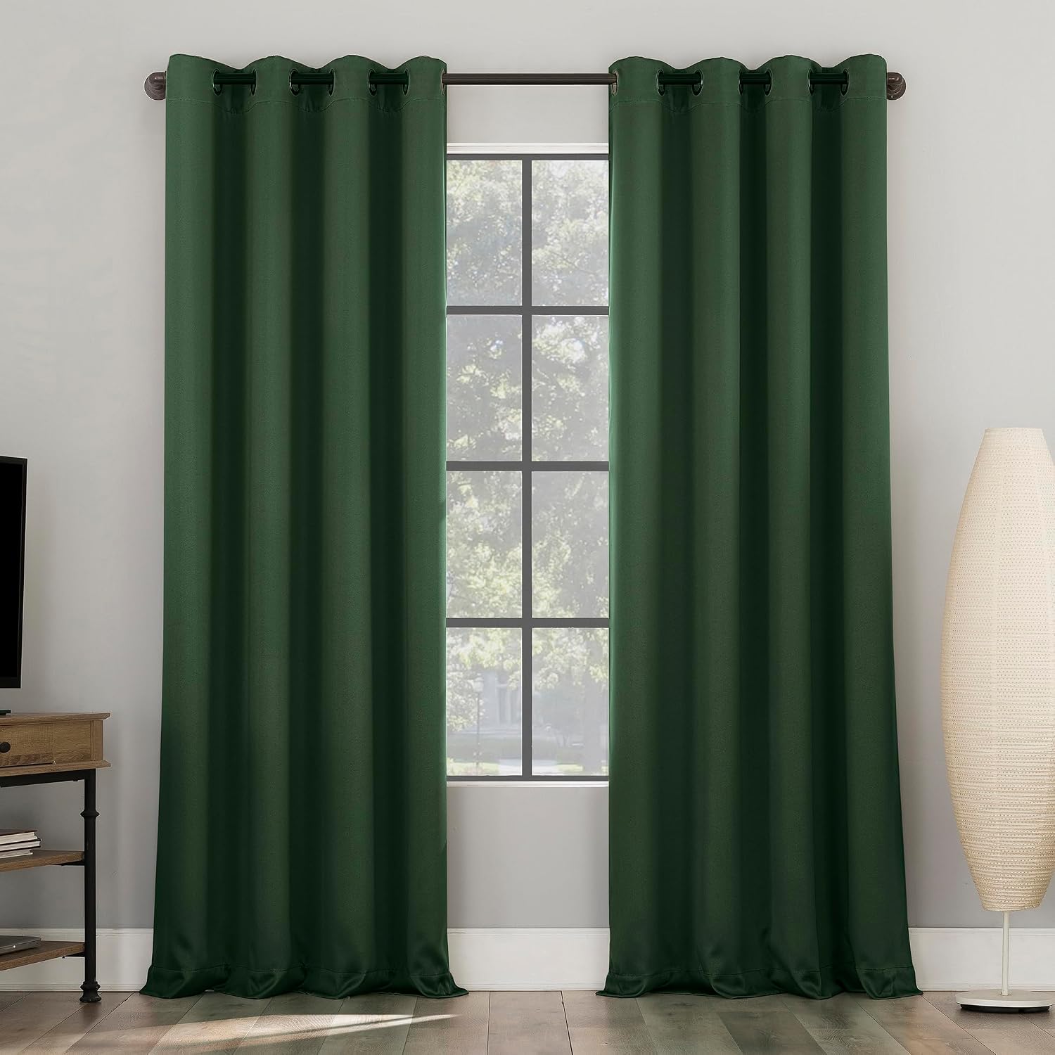 Sun Zero Nordic 2-Pack Theater Grade Noise Reducing Extreme 100% Blackout Grommet Curtain Panel Pair, 52" x 108", Evergreen