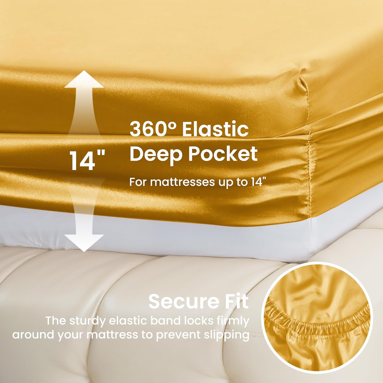 Lovescabin Love's cabin 4Piece California King Satin Bed Linen Set, Gold Silky Satin Sheets, Deep Pocket, Luxury Silk Feel, 1 Flat, 1 Fitte…