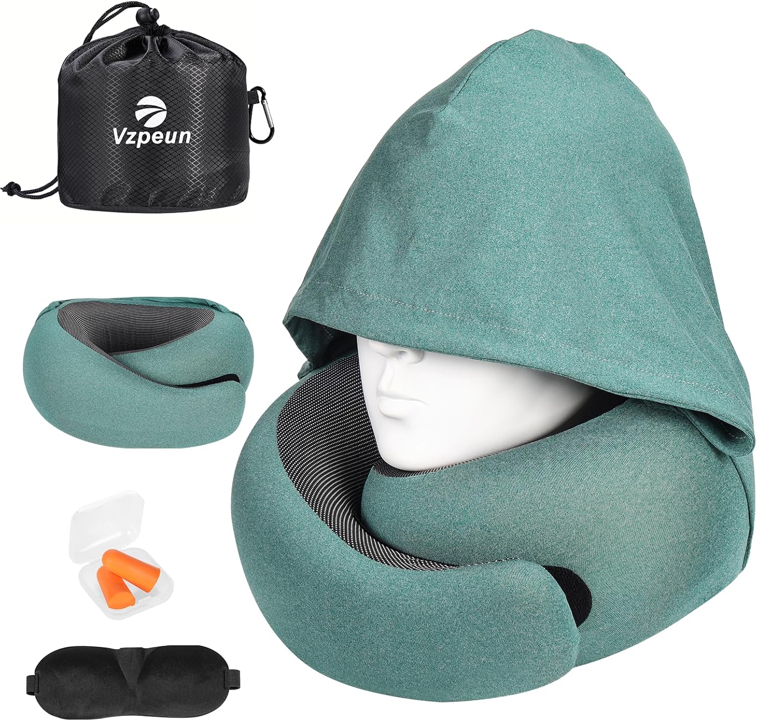 Vzpeun Travel Pillow - Hooded Neck Pillow Airplane Memory Foam Filling for Plane, Office, Cars Sleeping, Road Trip, Long Flights, Airplane…