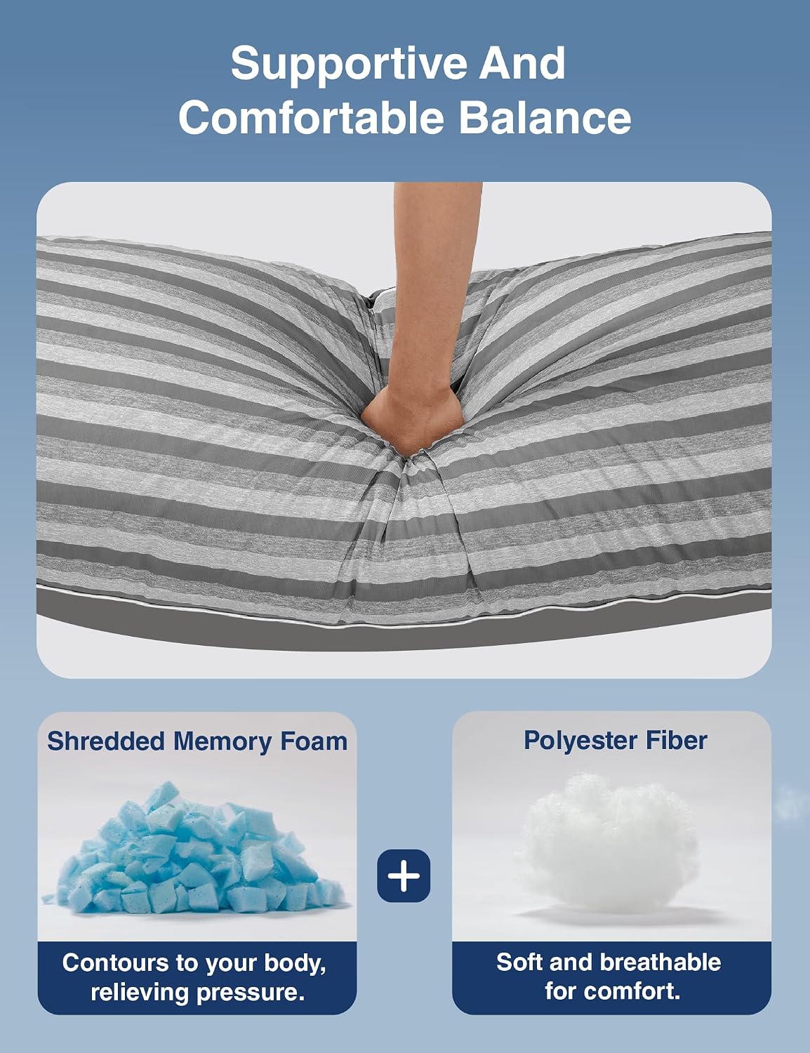 Zonli Cooling Body Pillow for Adults, Long Pillow with Memory Foam Adjustable, Firm Support Body Pillow for Side Sleeper, Pregnant, Back,…